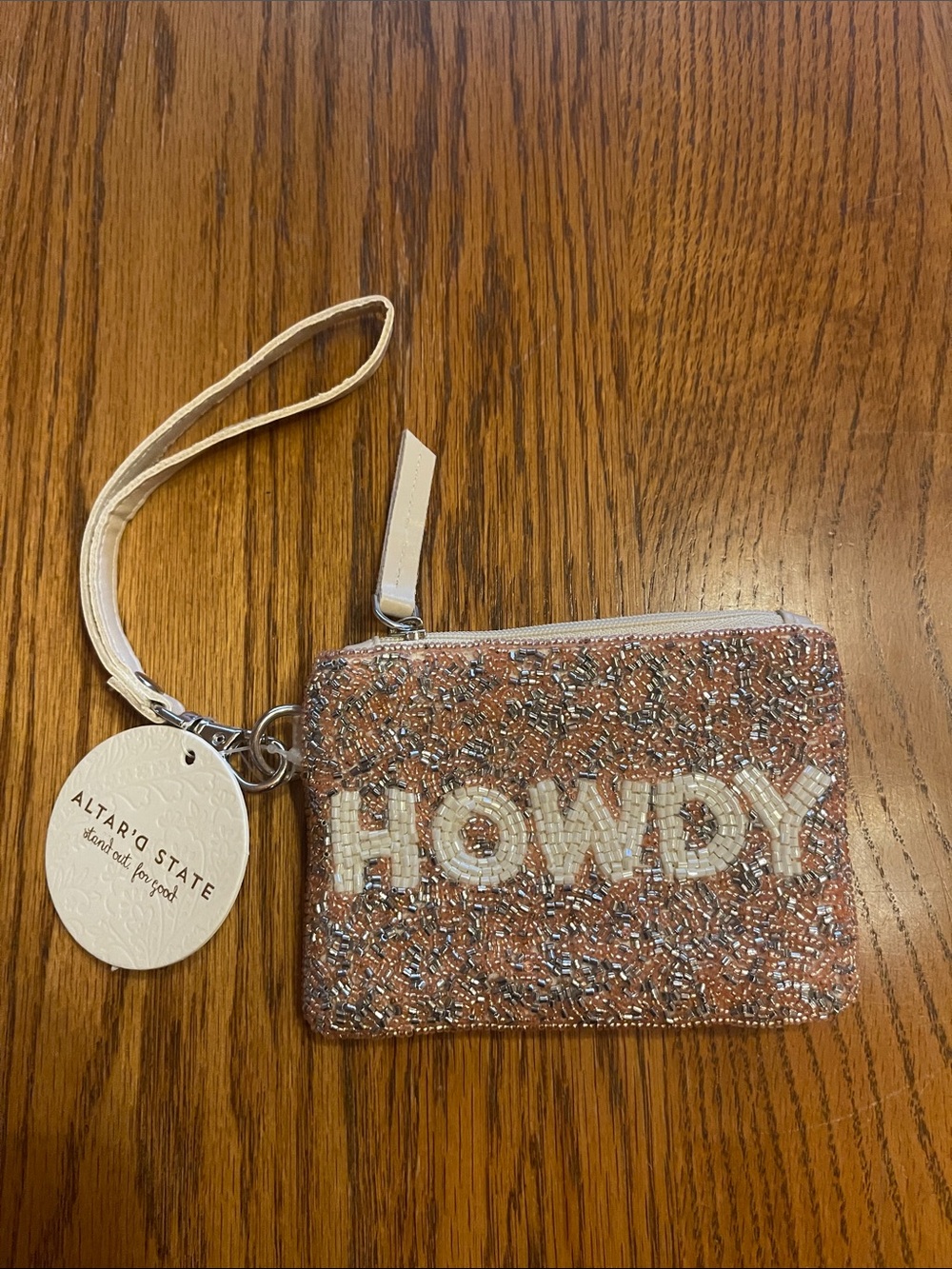 Altar'd State Beaded 'Howdy' Wristlet - Pink, White & Silver